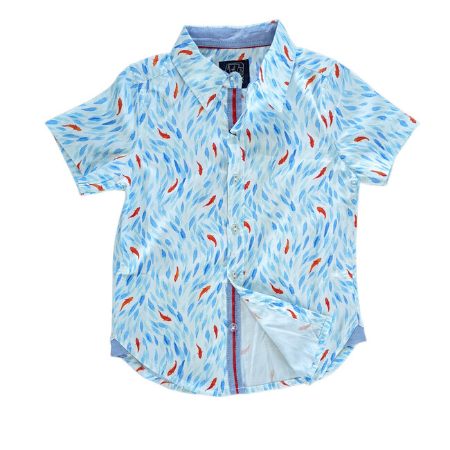 Koi Pond Short Sleeve Collared Shirt, Light Blue