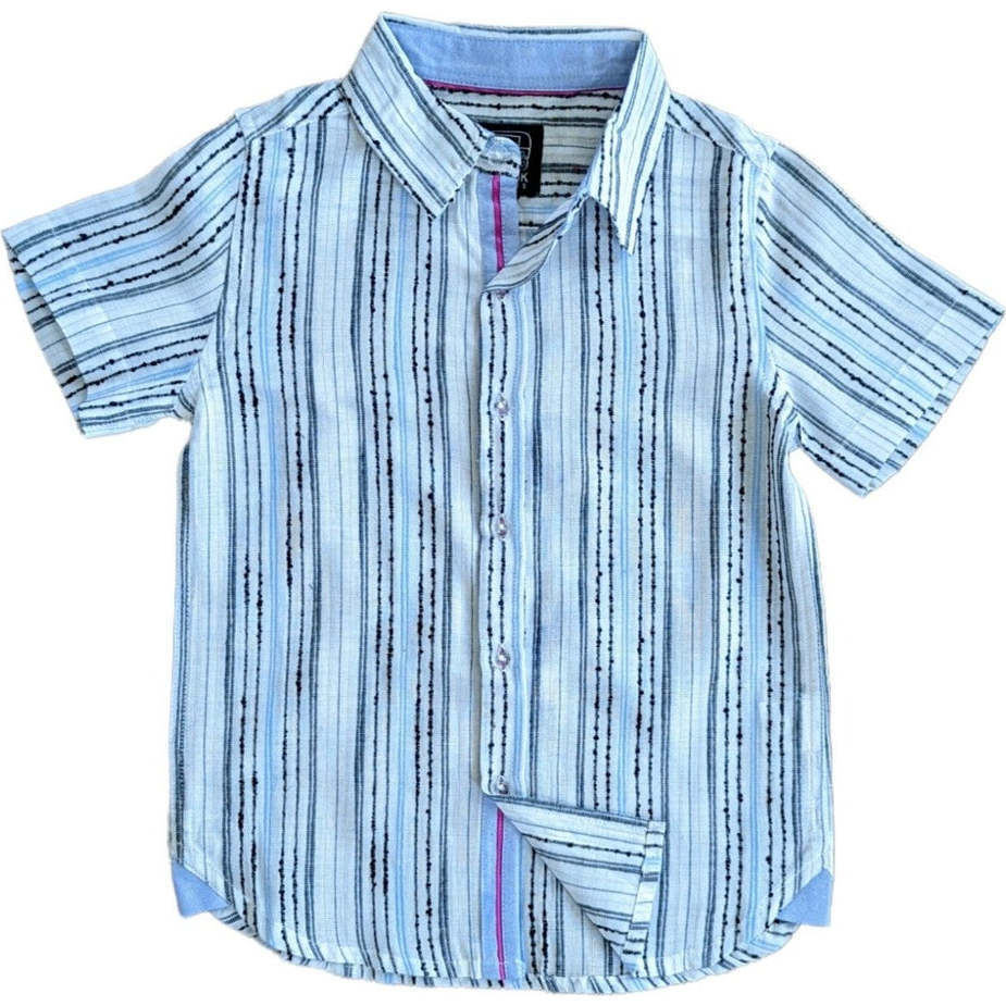 Stripes Short Sleeve Collared Shirt, Blue - Shirts - 1