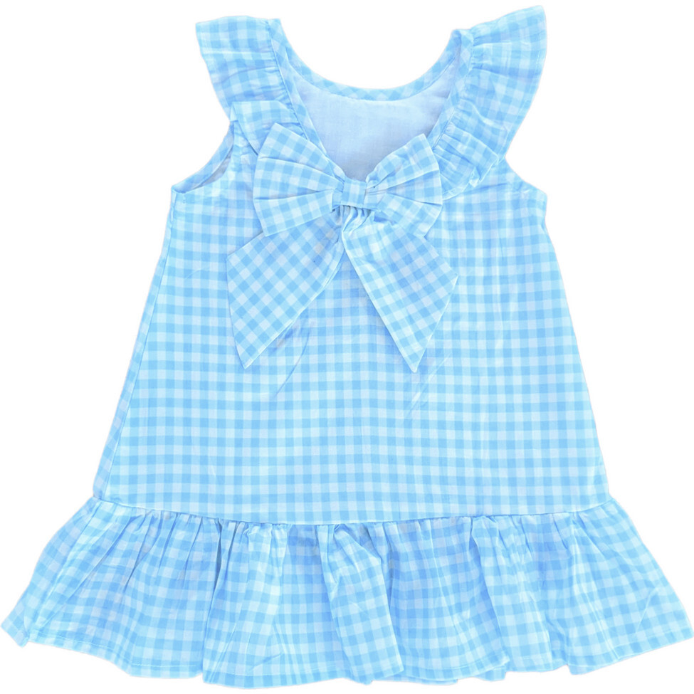 Gingham Back Bow Sleeveless Dress, Blue - Dresses - 1