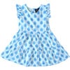 Damask Short Sleeve Tier Dress, Blue - Dresses - 1 - thumbnail