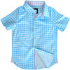 Gingham Checked Short Sleeve Collared Shirt, Blue - Shirts - 1 - thumbnail