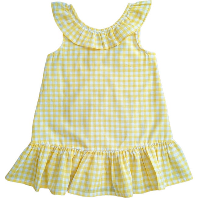 Gingham Back Bow Sleeveless Dress, Yellow - Dresses - 2