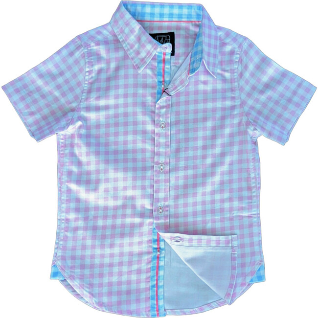Gingham Checked Short Sleeve Collared Shirt, Pink