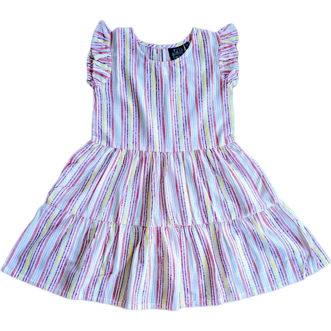 Candy Stripes Short Sleeve Tier Dress, Multicolors