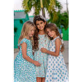 Damask Short Sleeve Tier Dress, Blue - Dresses - 4