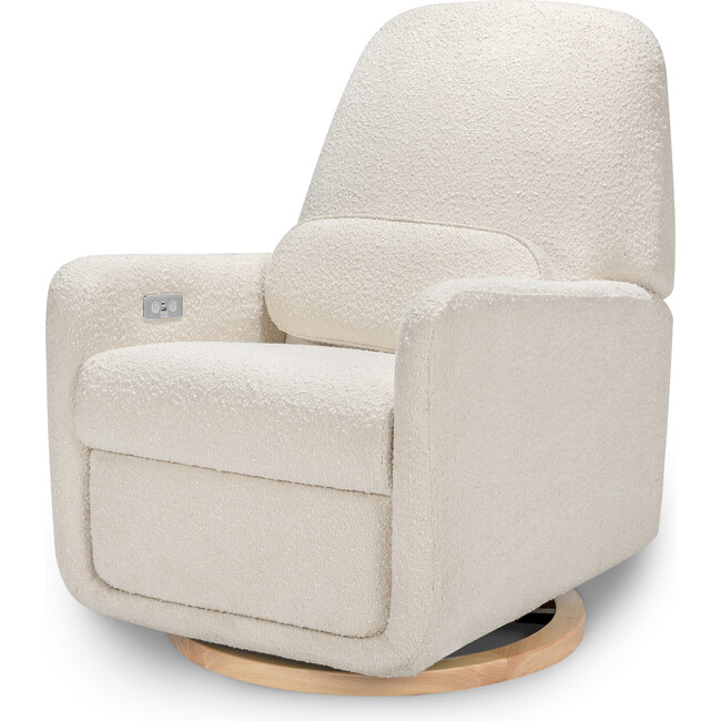 Arc Electronic Recliner and Swivel Glider in Boucle with USB port,  Ivory Boucle w/ Light Wood base