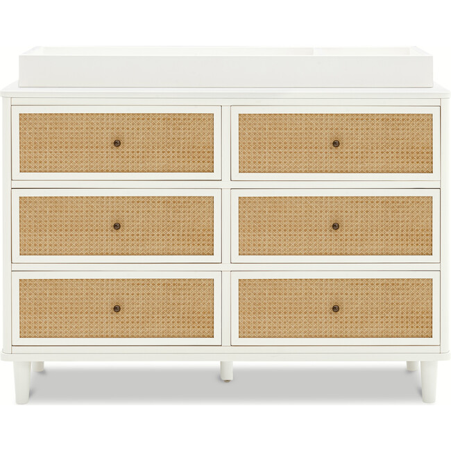 Marin with Cane 6 Drawer Dresser, Warm White/Honey Cane