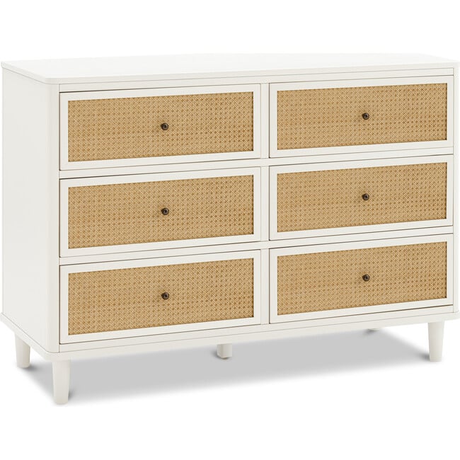 Marin with Cane 6 Drawer Dresser, Warm White/Honey Cane - Dressers - 5