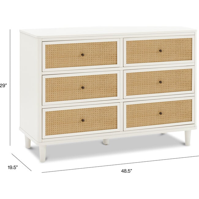 Marin with Cane 6 Drawer Dresser, Warm White/Honey Cane - Dressers - 6