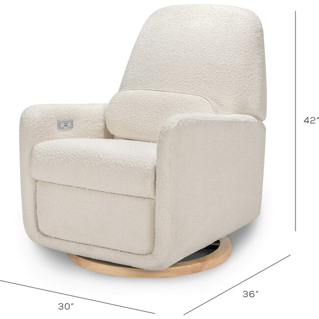 Arc Electronic Recliner and Swivel Glider in Boucle with USB port,  Ivory Boucle w/ Light Wood base - Nursery Chairs - 7