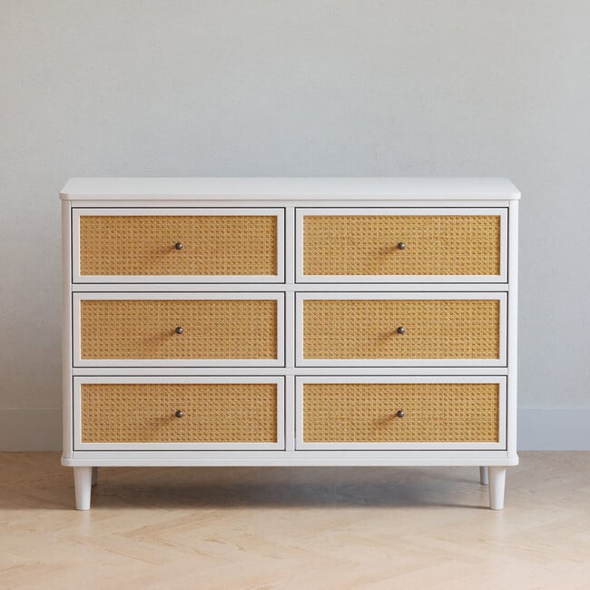 Marin with Cane 6 Drawer Dresser, Warm White/Honey Cane - Dressers - 8