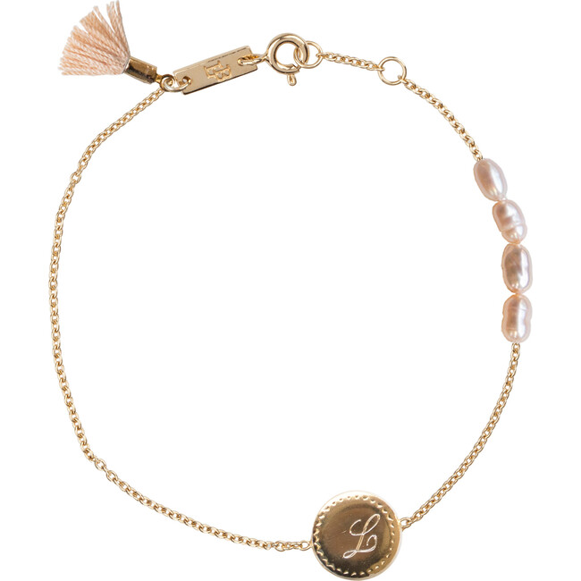 Women's Keep You Close To Me Initials Mother Bracelet, Gold Plated And Peach Pearls - Bracelets - 1
