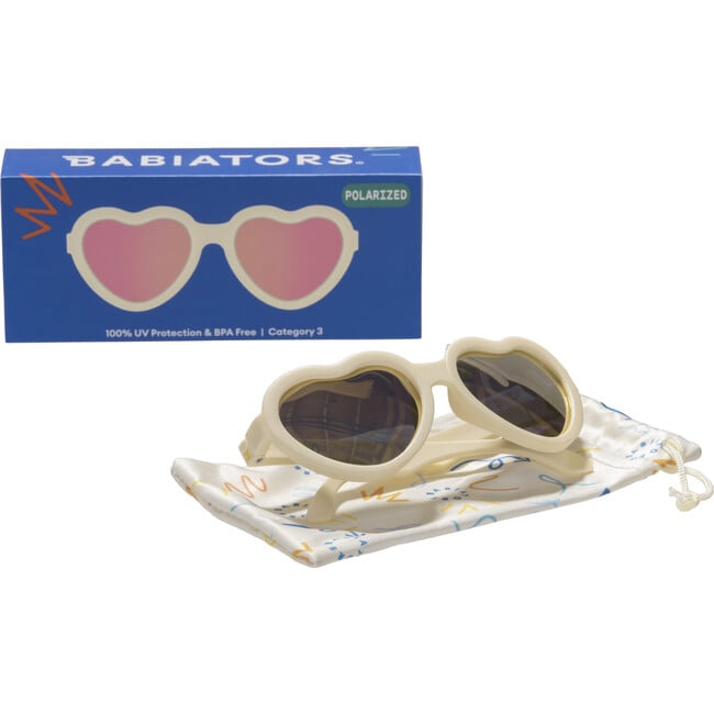 Polarized Heart: Rose Gold Mirrored Lens, Sweet Cream - Sunglasses - 3