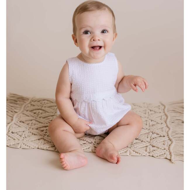 Scalloped Trim Bubble Romper, White - Rompers - 2