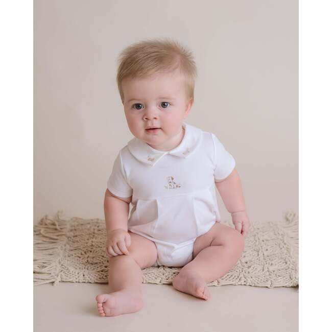 Puppy Bubble Romper, White - Rompers - 2