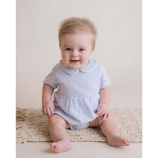 Seersucker Boys Bubble Romper, Light Blue - Rompers - 2
