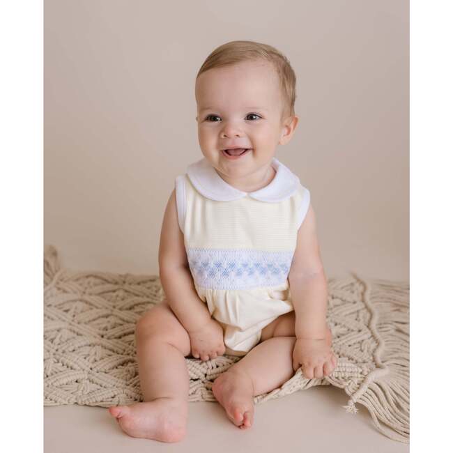 Elegant Smocked Bubble Romper, Yellow - Rompers - 2