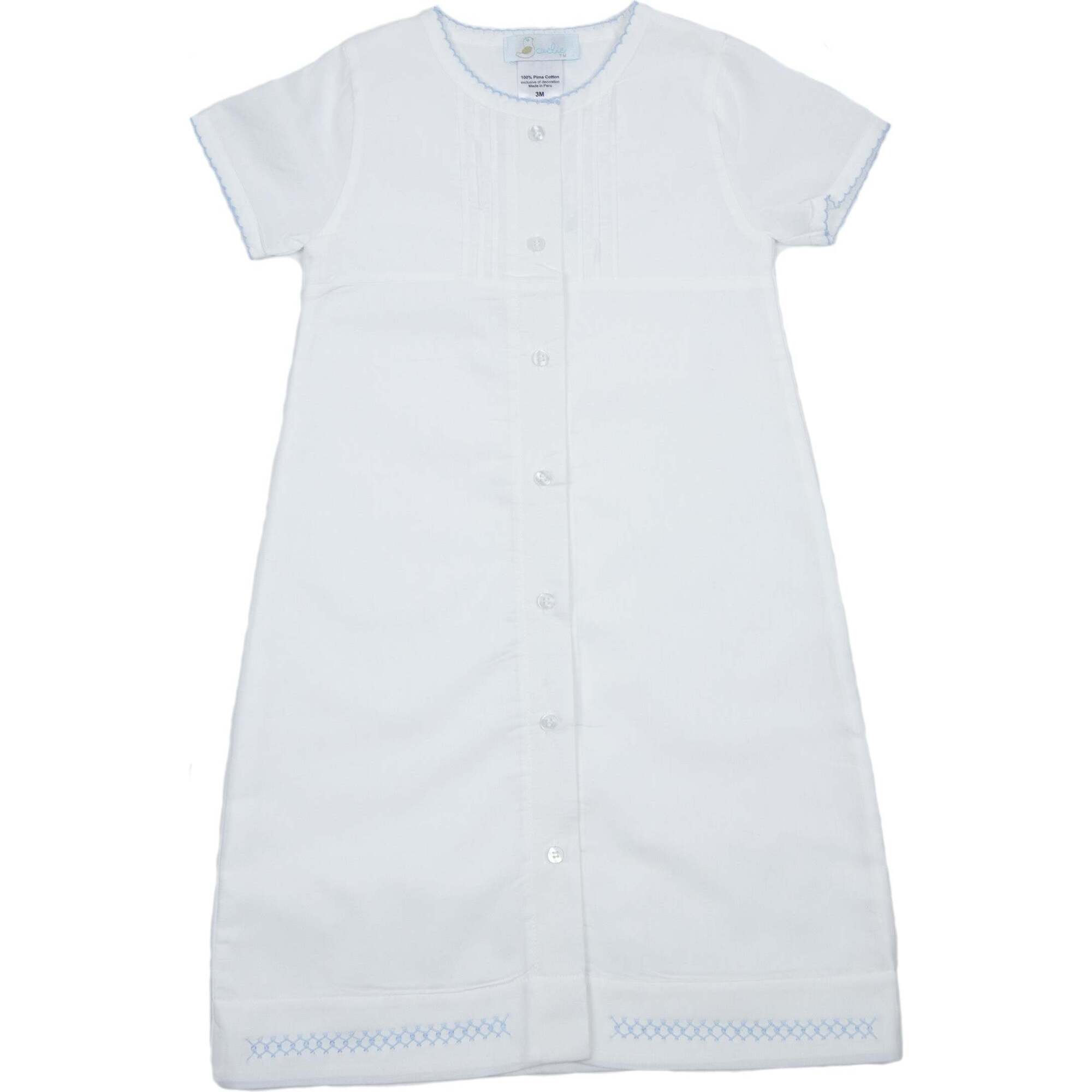 Classic Batiste Day Gown, White with Light Blue Trim - Nightgowns - 1