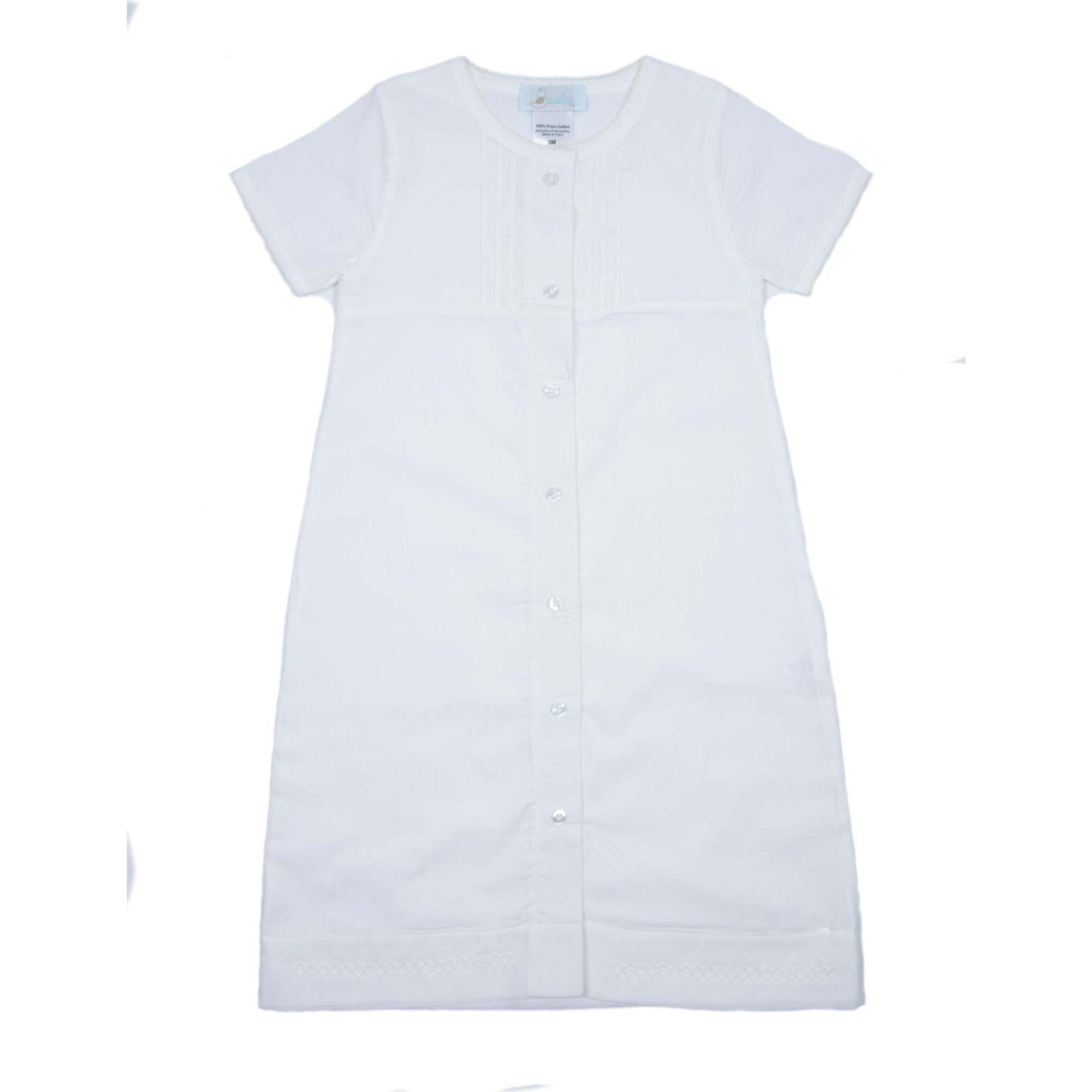 Classic Batiste Day Gown, White with Ivory Trim - Nightgowns - 1