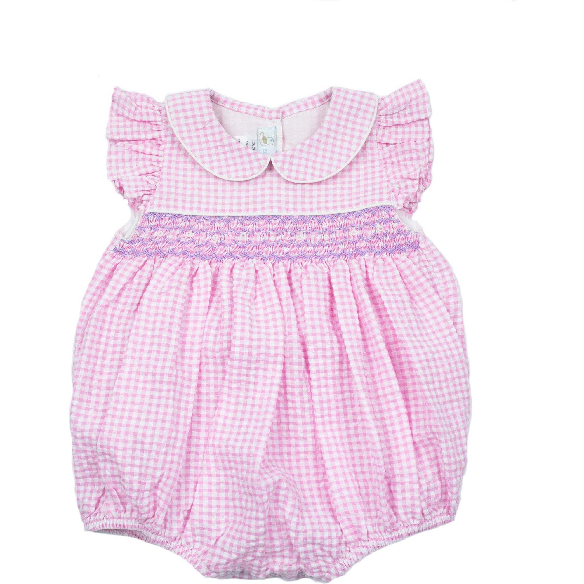 Anna Smocked Bubble Romper, Pink - Rompers - 1