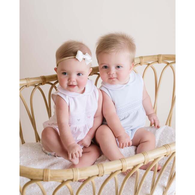 Bow Smocked Bubble Romper, Pink - Rompers - 3