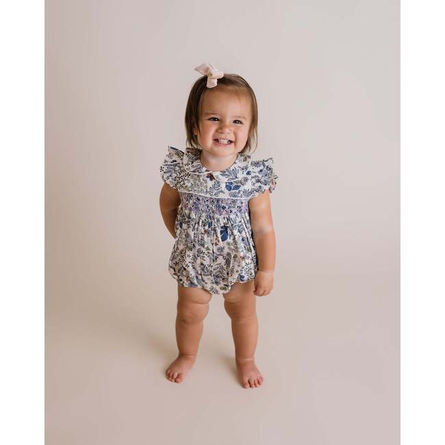 Anna Smocked Bubble Romper, Blue Multi - Rompers - 2