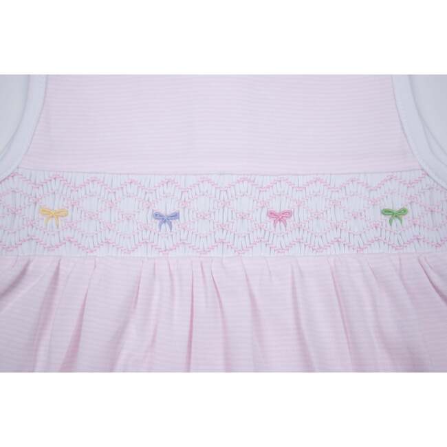 Bow Smocked Bubble Romper, Pink - Rompers - 4