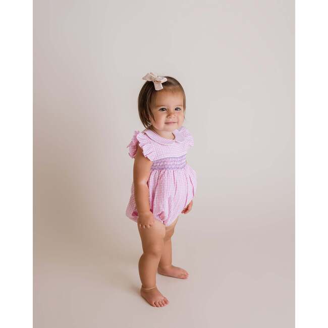 Anna Smocked Bubble Romper, Pink - Rompers - 3