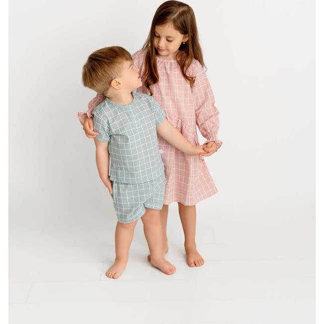 Gingham Long Sleeve Dress, Pink - Dresses - 2
