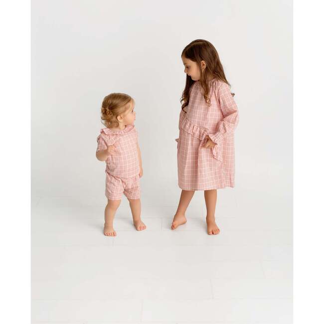 Gingham Long Sleeve Dress, Pink - Dresses - 4