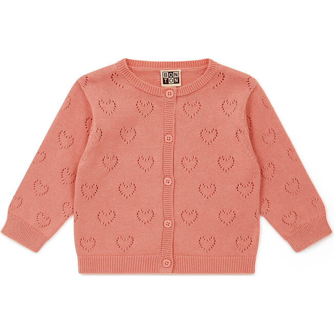 Openwork Hearts Knit Baby Cardigan, Pink