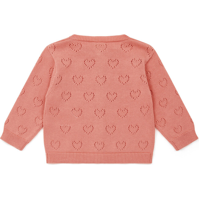 Openwork Hearts Knit Baby Cardigan, Pink - Cardigans - 2