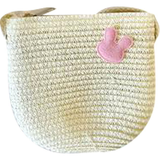 Straw Bag with Rabbit Patch, Pink