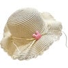 Ivory Straw Hat with Bunny Patch, Light Pink - Hats - 1 - thumbnail