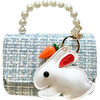 Tweed Purse with Hanging Bunny, Blue - Bags - 1 - thumbnail
