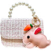 Tweed Purse with Hanging Bunny, Pink - Bags - 1 - thumbnail