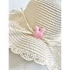 Ivory Straw Hat with Bunny Patch, Light Pink - Hats - 2