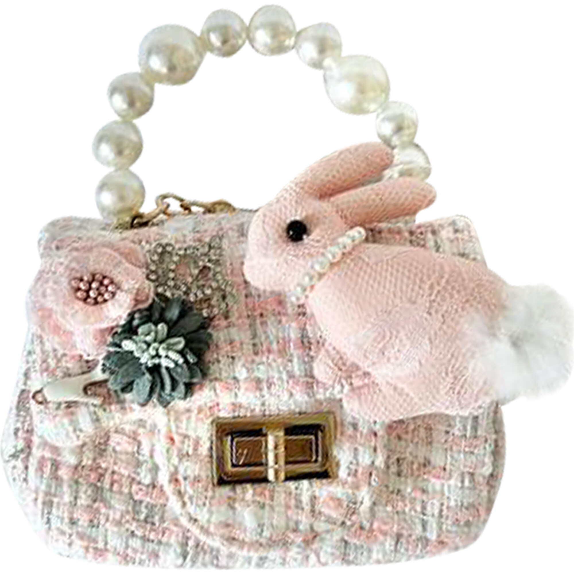 Bunny Garden Tweed Purse, Pink - Bags - 1