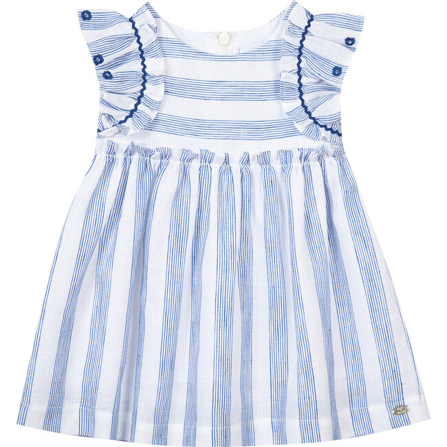 Coastal Stripe Flutter Sleeve Baby Dress, Blue