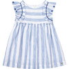 Coastal Stripe Flutter Sleeve Baby Dress, Blue - Dresses - 1 - thumbnail