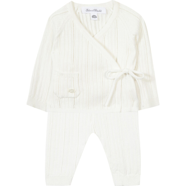 Pointelle Cotton Kimono Baby Set, White