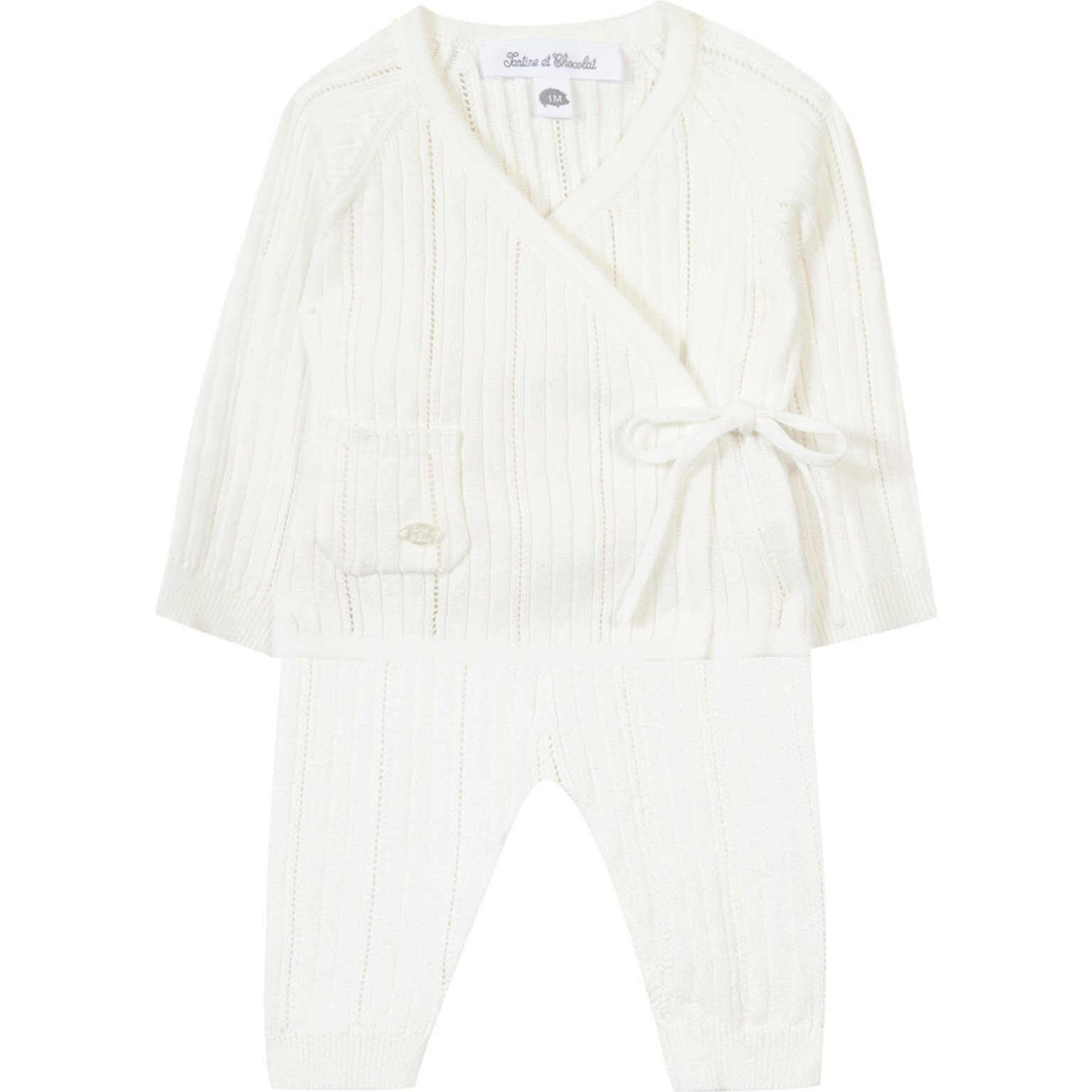 Pointelle Cotton Kimono Baby Set, White - Mixed Apparel Set - 1