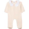 Pointelle And Lace Footed Jumpsuit, Pink - Rompers - 1 - thumbnail