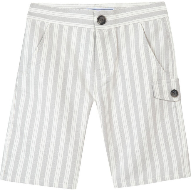 Cotton Stripe Baby Pants, Grey - Shorts - 1