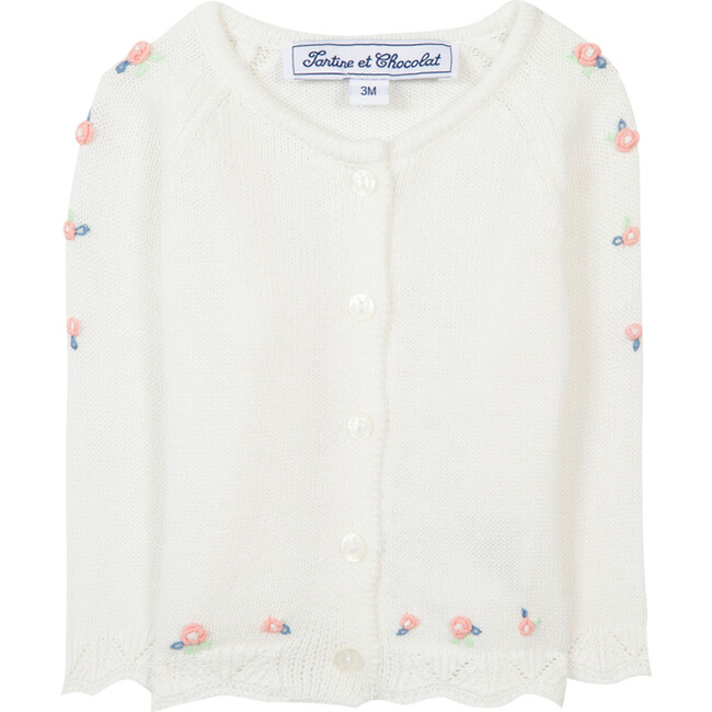 Embroidered Floral Cotton Cardigan, White