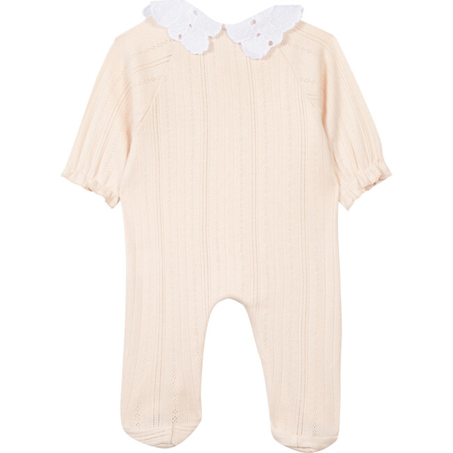 Pointelle And Lace Footed Jumpsuit, Pink - Rompers - 2