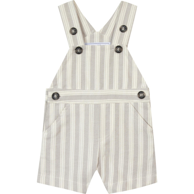 Striped Cotton Baby Short Overalls, Grey