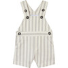 Striped Cotton Baby Short Overalls, Grey - Rompers - 1 - thumbnail