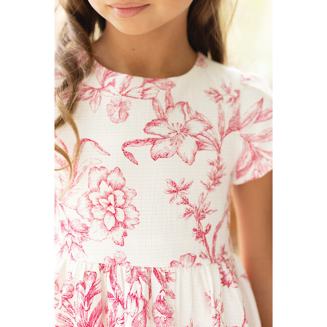 Summer Toile Round Neck Party Dress, Red - Dresses - 5