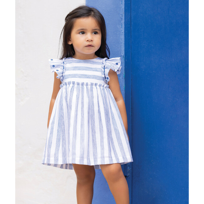 Coastal Stripe Flutter Sleeve Baby Dress, Blue - Dresses - 4